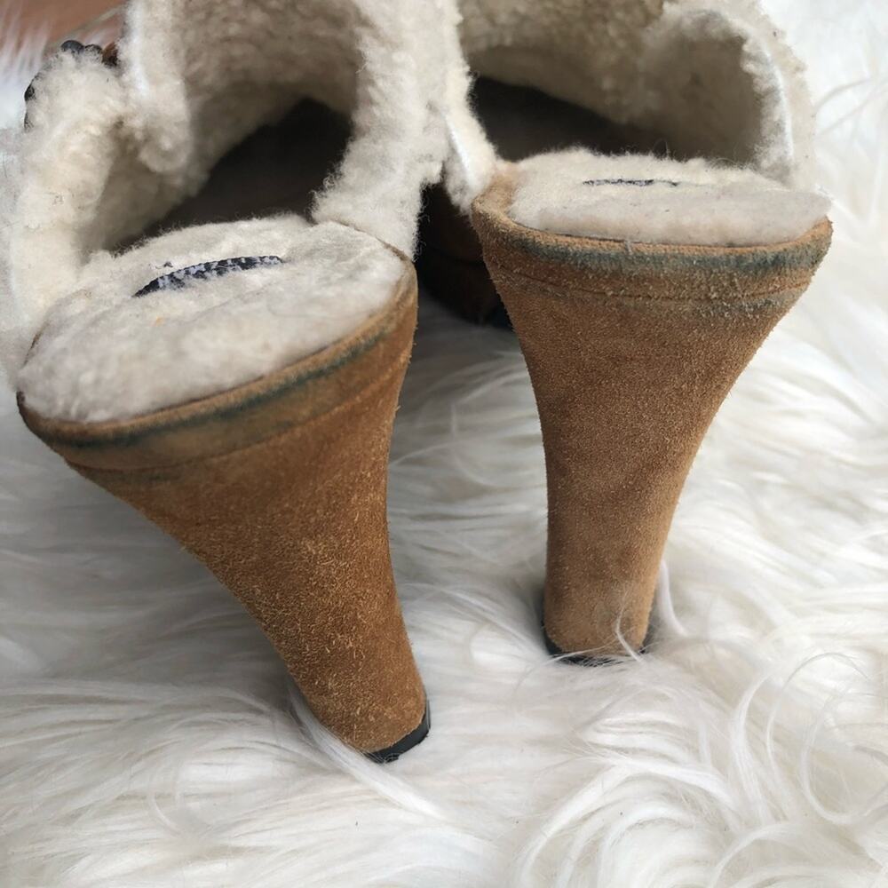 Stuart Weitzman Suede Buckle Fuzzy Platform Heel - image 3